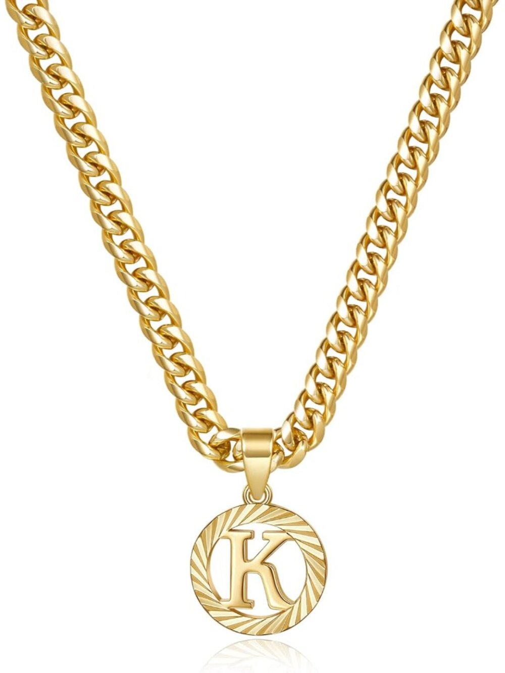 Gold Initial Necklace,14K Gold Plated Round Letter Pendant Hollow Capital Monogr